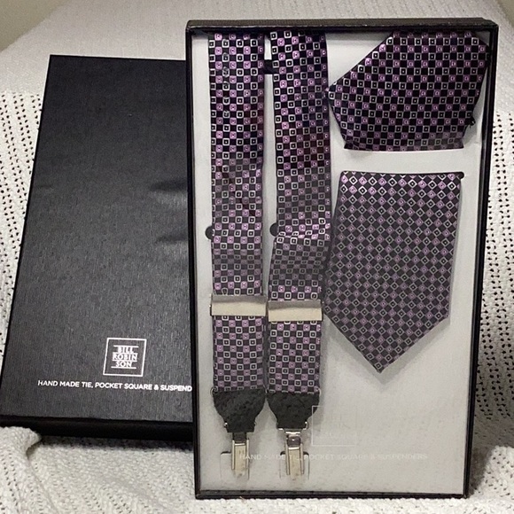 3-pc Set Handmade Tie, Suspenders and pocket square - Picture 1 of 3